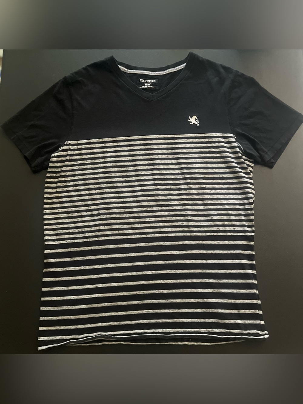 Express Men’s Black & White Striped V-Neck Tee